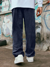 Dark Blue Korean Casual Regular Fit Corduroy Trouser